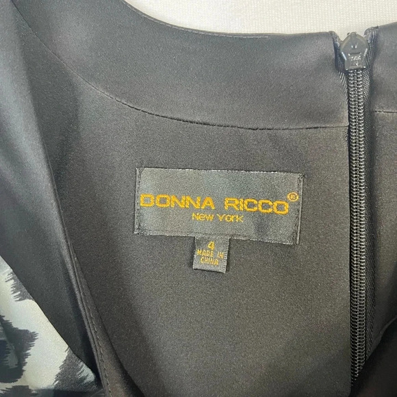 Donna Ricco New York Animal Print Fitted Midi Dress Sleeveless Black Gray Sz 4 - Picture 11 of 13